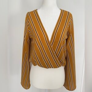 Sadie & Sage Mustard Striped Wrap Blouse